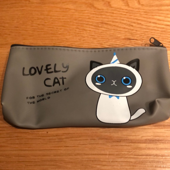 Lovely Cat Pencil Case Coin Purse Gray Zippered Bag - Picture 1 of 5